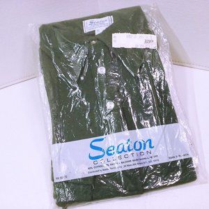 Deadstock 70s Seaton Collection Knit Polo Shirt Boy's-M Dagger Collar LS Green